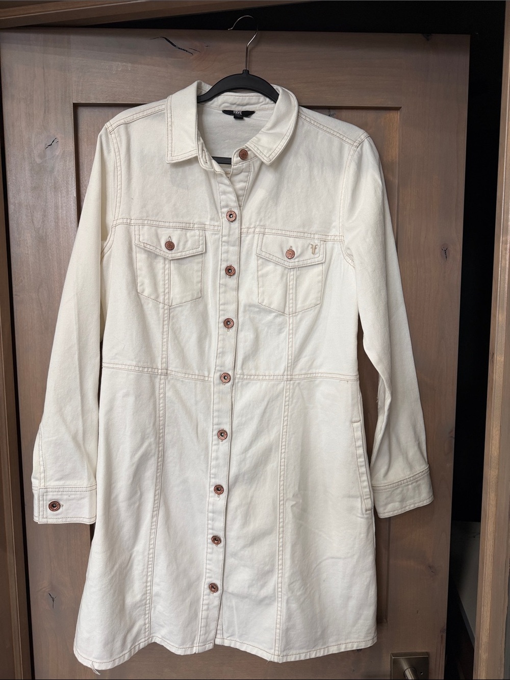 Frye Cream Button-Front Denim Jacket Dress